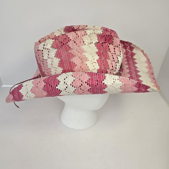 Bullhide Teenage Dream Girls Cowboy Hat Pink Straw Stripes Made In Mexico - Picture 2 of 9